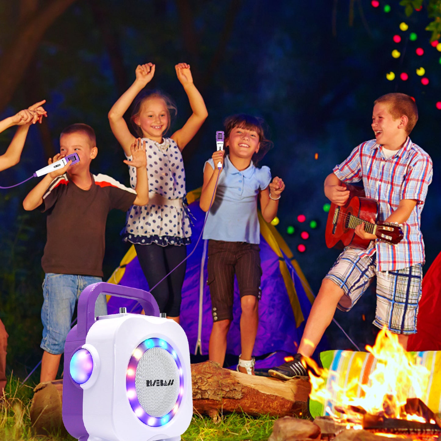 Purple Kids Bluetooth Karaoke Machine with 2 Microphone
