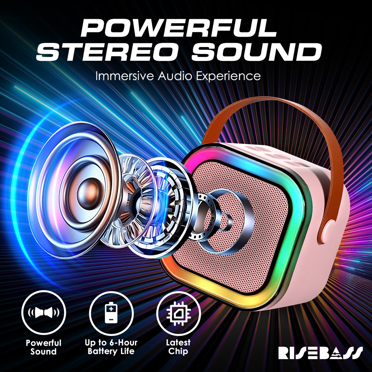 Risebass Mini Karaoke Machine for Kids Adults, Portable Bluetooth Speaker with 2 Wireless Microphones, Toys Birthday Gifts for Girls Years Old Toddler Teens.