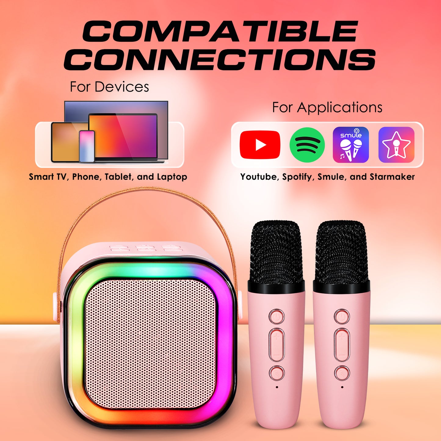 Risebass Mini Karaoke Machine for Kids Adults, Portable Bluetooth Speaker with 2 Wireless Microphones, Toys Birthday Gifts for Girls Years Old Toddler Teens.