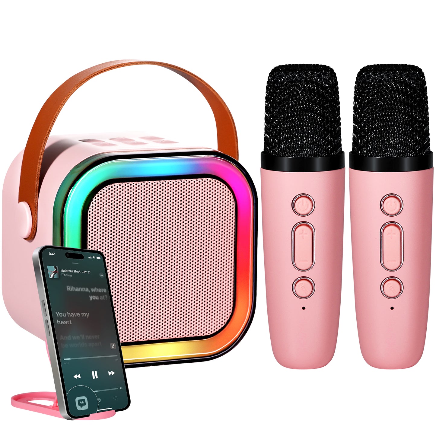 Risebass Mini Karaoke Machine for Kids Adults, Portable Bluetooth Speaker with 2 Wireless Microphones, Toys Birthday Gifts for Girls  Years Old Toddler Teens.