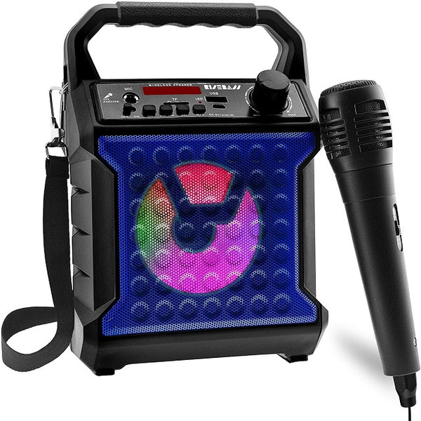 Risebass Portable Karaoke Machine with Microphone - Home Karaoke System with Party Lights for Kids and Adults - Rechargeable USB Speaker Set with FM Radio, SD/TF Card Support, and AUX-in