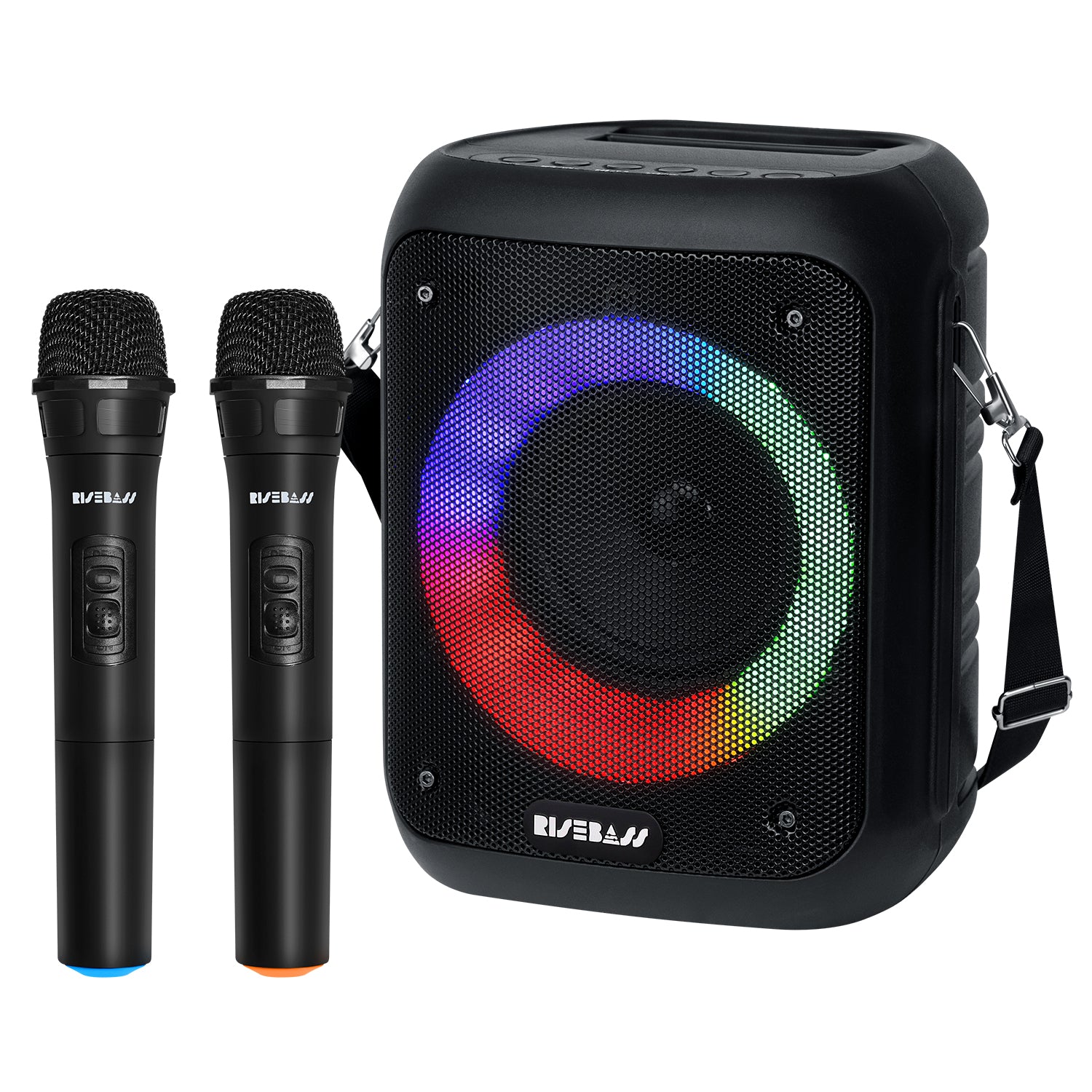 Risebass Portable Karaoke Machine with 2 Wireless Microphones - Blueto –  Rise Bass