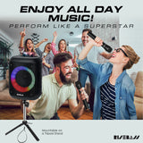 Risebass Portable Karaoke Machine with 2 Wireless Microphones - Bluetooth Rechargeable Speaker with USB/SD/TF Card Support, AUX-in, Tripod Screw Mount and Phone Slot.